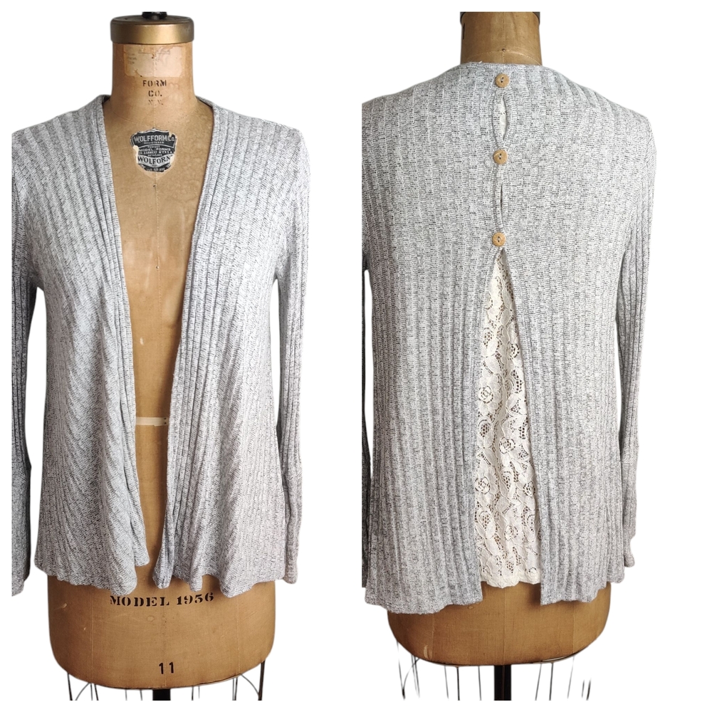 Orange Creek Gray Cardigan with Lace Back, Small
